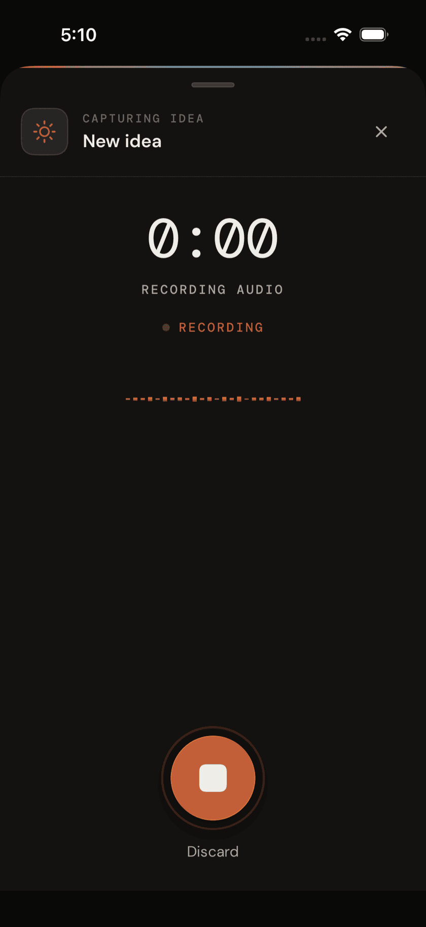 Capture idea sheet, Audio mode, mid-recording