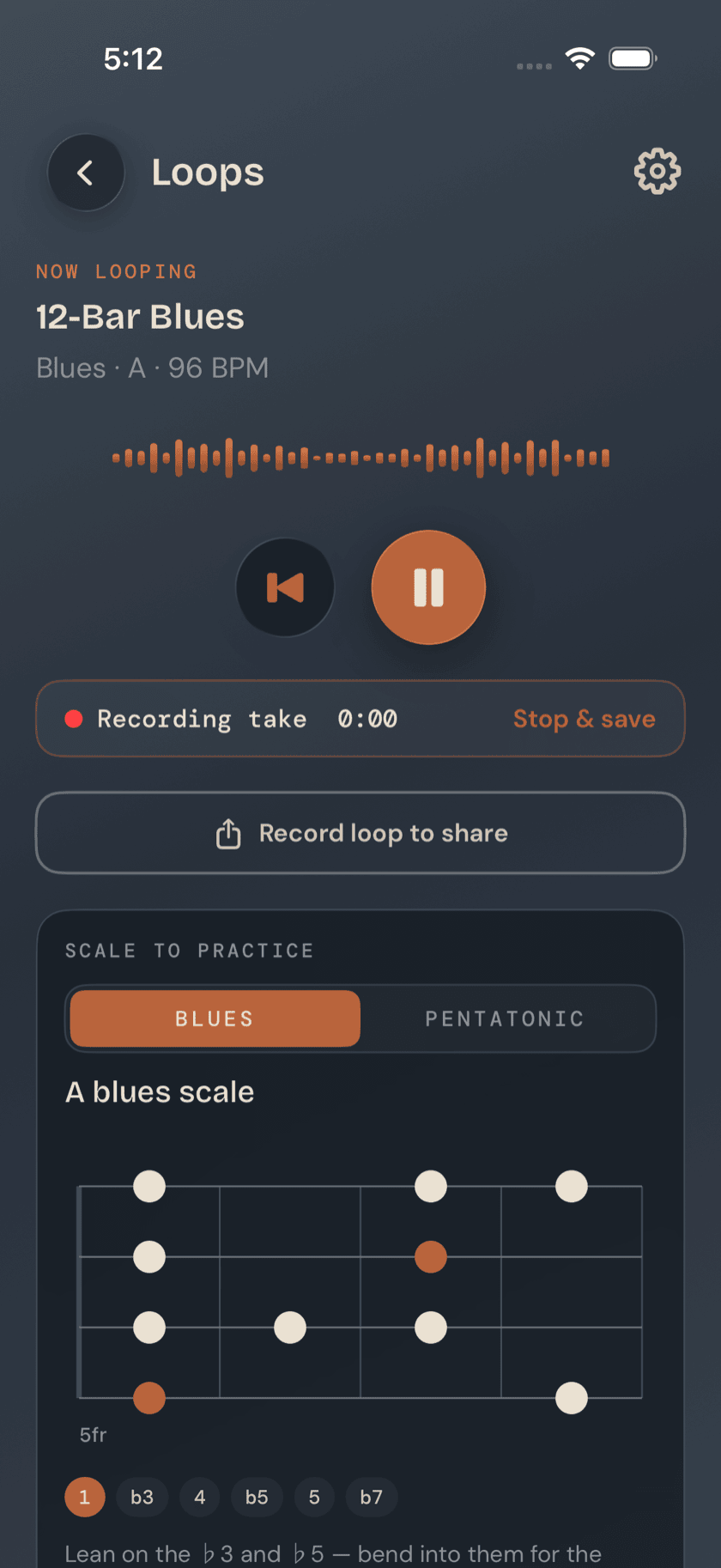 Loop detail view with record button active, mid-take